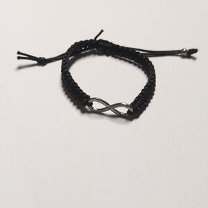 190 Black Woven Adjustable Slider‎ Bracelet with Infinity Rhinestones BFF Charm